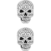 2Pcs Engraved Floral Scrollwork Gothic Skull Brooch, Enamel Lapel Pins for Backpack Hat Bag Jacket Coat, Unique Cool Jewelry Gifts for Men and Women