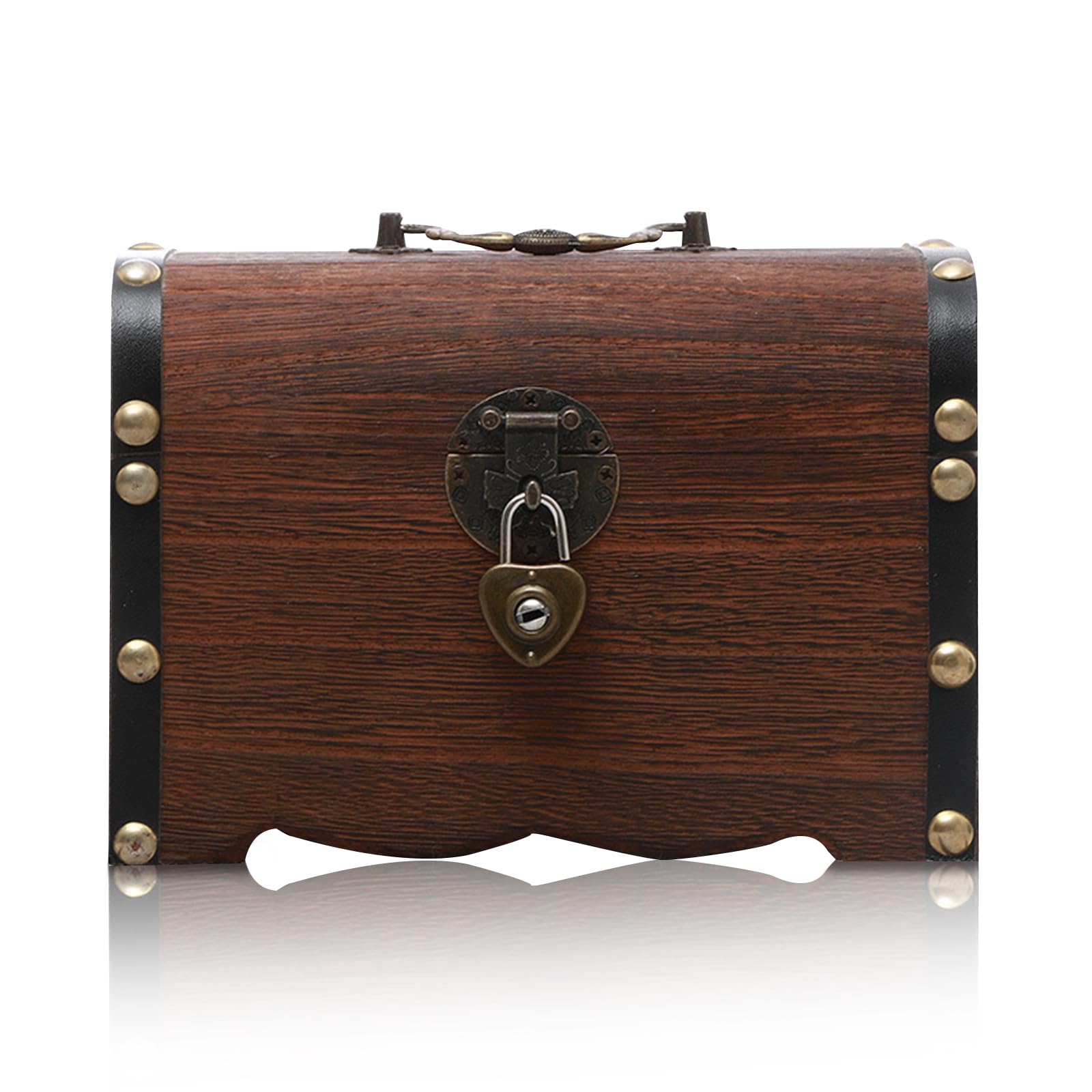 INHEMING Kids Pirate Vintage Wood Treasure Chest, Small - 14.5x10.5x10 cm, for Jewellery, Gift