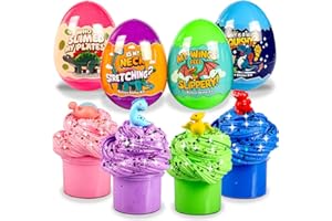 Waybla Dinosaur Butter Slime Kit for Kids – 4-Pack Colorful Butter Slimes with Glitter, Dinosaur Figurines, and Plastic Eggs – Sensory Toy, Party Favors, Birthday Gifts, Easter Basket Stuffers Fillers