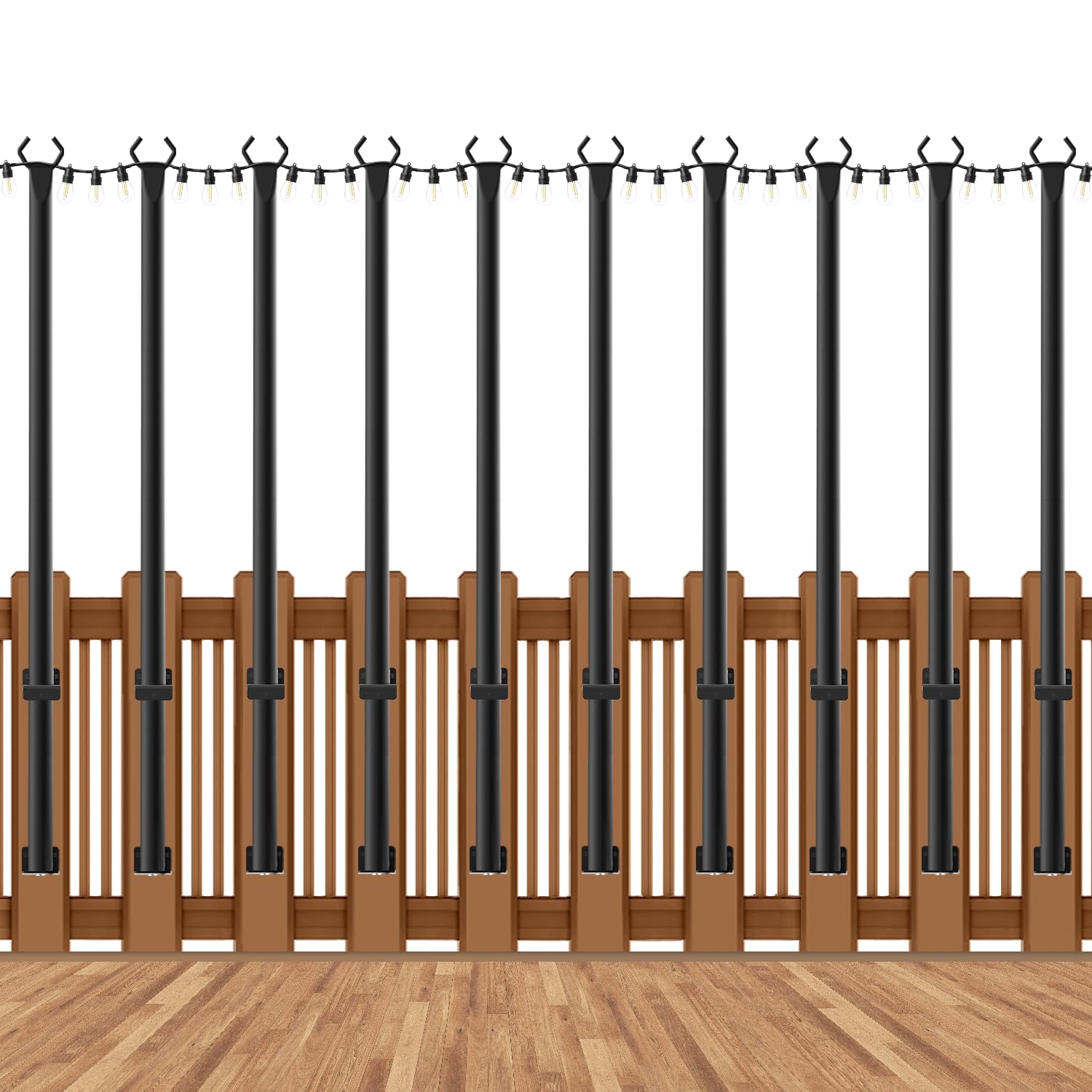 Photo 1 of 10 Pack String Light Poles for Deck,5 Ft String Light Poles for Outside with Fixing Clips,Metal Poles for Outdoor String Lights, Hanging Light Poles for Fence Garden Backyard Wall Bistro