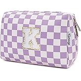 Narwey Birthday Gifts for Women Teen Girls Kids Personalized Initial Makeup Bag Monogram Preppy Cosmetic Bag Trendy Stuff 6 8 10 11 12 13 14 16 18 Years Old Travel Toiletry Bag (Purple K)
