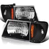 SPEC-D TUNING Black Housing Clear Lens Headlights + Corner Lights | For 1992-2006 Ford E150 E250 E350 E450 E550 Econoline Van