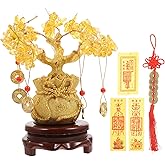 Ciieeo Money Coins Tree Natural Crystal Citrine Lucky Tree Chinese New Year Feng Shui Money Tree Tree of Life Bonsai Decoration with Good Luck Coin for Wealth and Health