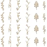 SUPERFINDINGS 24Pcs 6 Styles Cubic Zirconia Links Charms Crystal Leaf Branch Connector Charms Gold Plated Wheat Charms Rhinestone Leaves Pendant Connectors with Double Loops for Jewelry Making