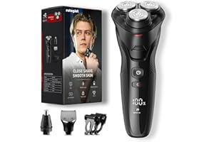 rategist Cordless Electric Razor for Men: 3-in-1 Shaver for Beard/Nose/Sideburns - IPX7 Waterproof Travel Kit - Turbo Speed & Precision Blades, Texture Black