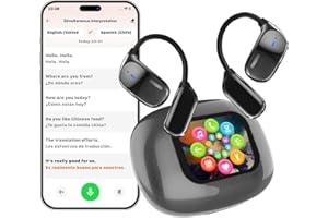 Hivisuals AI Translation Earbuds Real Time- 144 Languages, Meeting Assistant, LCD Touch Screen, Noise Cancelling, Wireless Open Ear Translator Earbuds- Used for Travel, Business, Learning, Grey pr