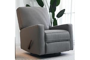 Harkawon Swivel Rocker Recliner Chair, Glider Rocker Recliner, Rocking Chair Nursery, Fabric Chair with High Back, Deep Seat, for Living Room, Bedroom (Dark Grey+Brown)
