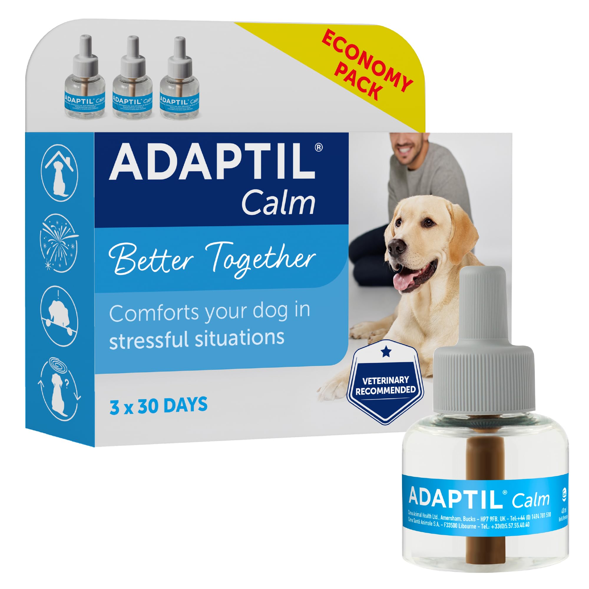 30 Day Refill x 3 for Adaptil Calm Home Diffuser for Dogs | Refill Value Pack for Adaptil Dog Calming Plug-In Pheromone Diffuser to Help Reduce Anxiety and Stress in Pet Dogs
