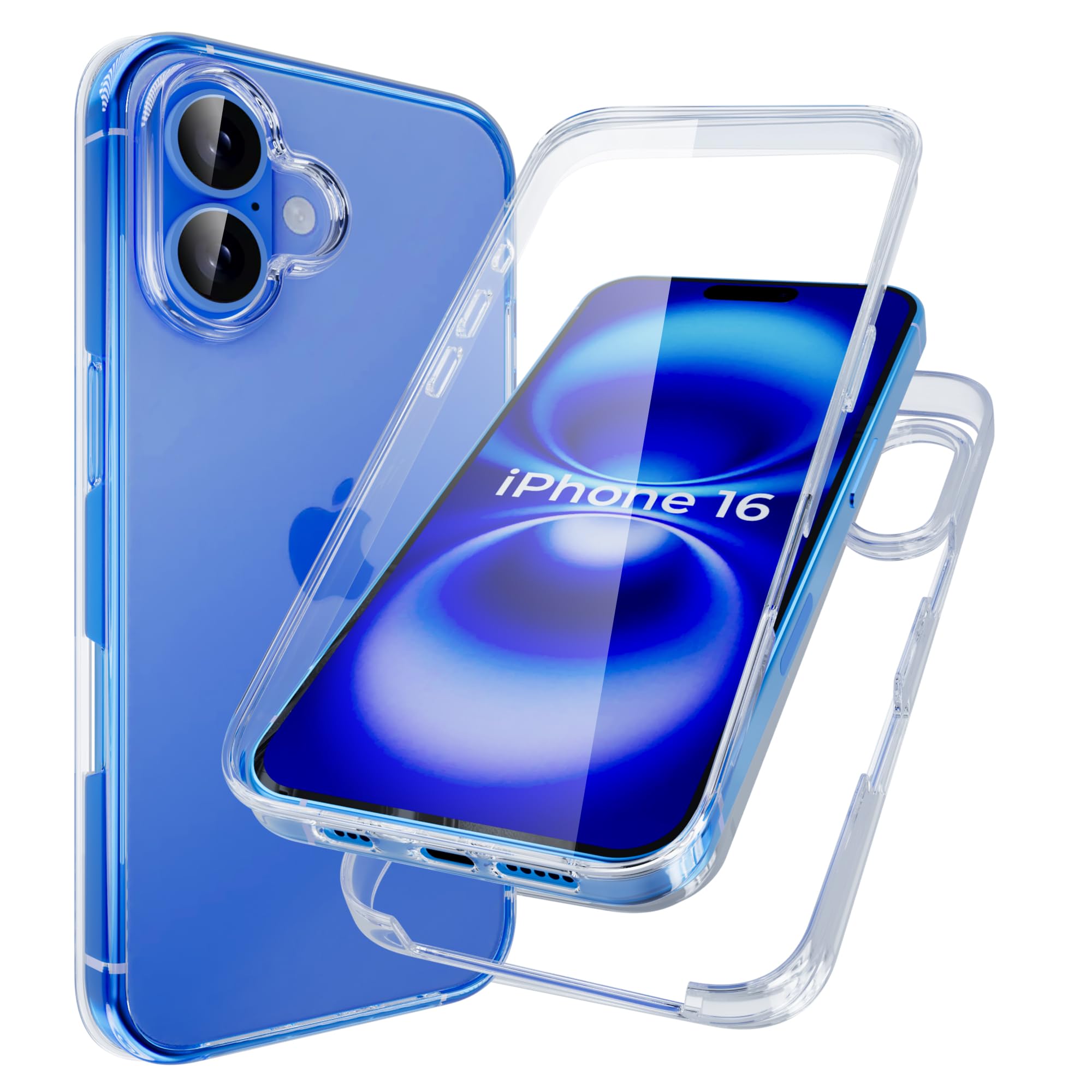 DN-Technology For iPhone 16 Case Clear 360 Front and Back [Full Body Protection] [Anti-Scratch] Shockproof Slim Transparent TPU Phone Cover 6.1 inch
