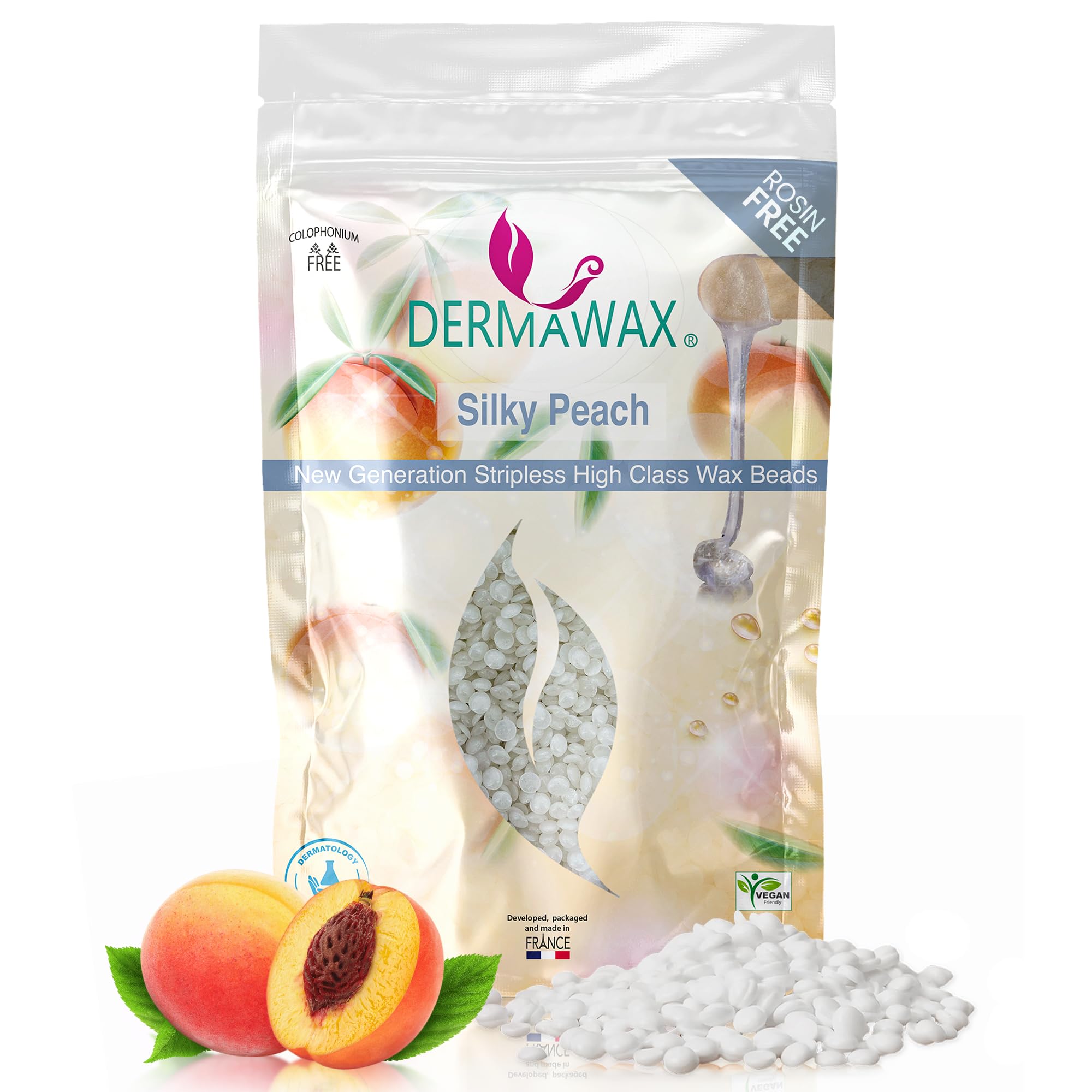 Hot Wax Beads for Hair Removal, Peach Blossom Stripless, Vegan Hypoallergenic Base Rosin Free Fast Setting Professional Wax for Experienced Users, Face Legs Bikini, Dermawax, Made in France, 800g
