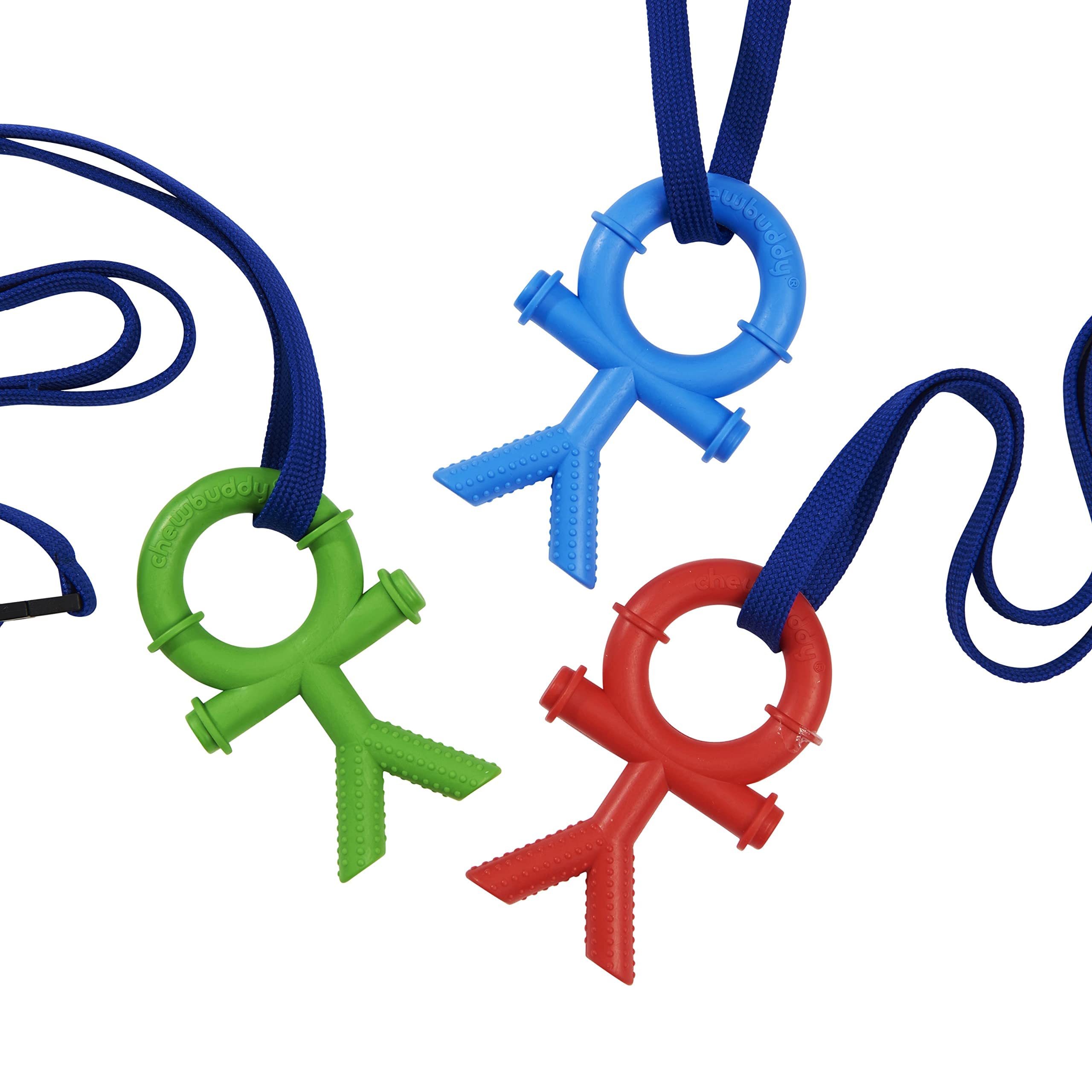 Sensory Direct Chewbuddy Stickmen & Lanyard - Pack of 3, Sensory Chews or Teething Aid | for Kids, Adults, Autism, ADHD, ASD, SPD, Oral Motor or Anxiety Needs | Green, Red, Blue
