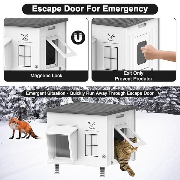 DAHIVS HEATED CAT HOUSE FOR OUTSIDE, HIGH INSULATED HEATED OUTDOOR CAT SHELTER 100% WEATHERPROOF WITH ESCAPE DOOR, ELEVATED OUTDOOR CAT HOUSE WITH HEATER FOR FERAL STRAY BARN CAT KITTY 17.7″X17″X17.5″