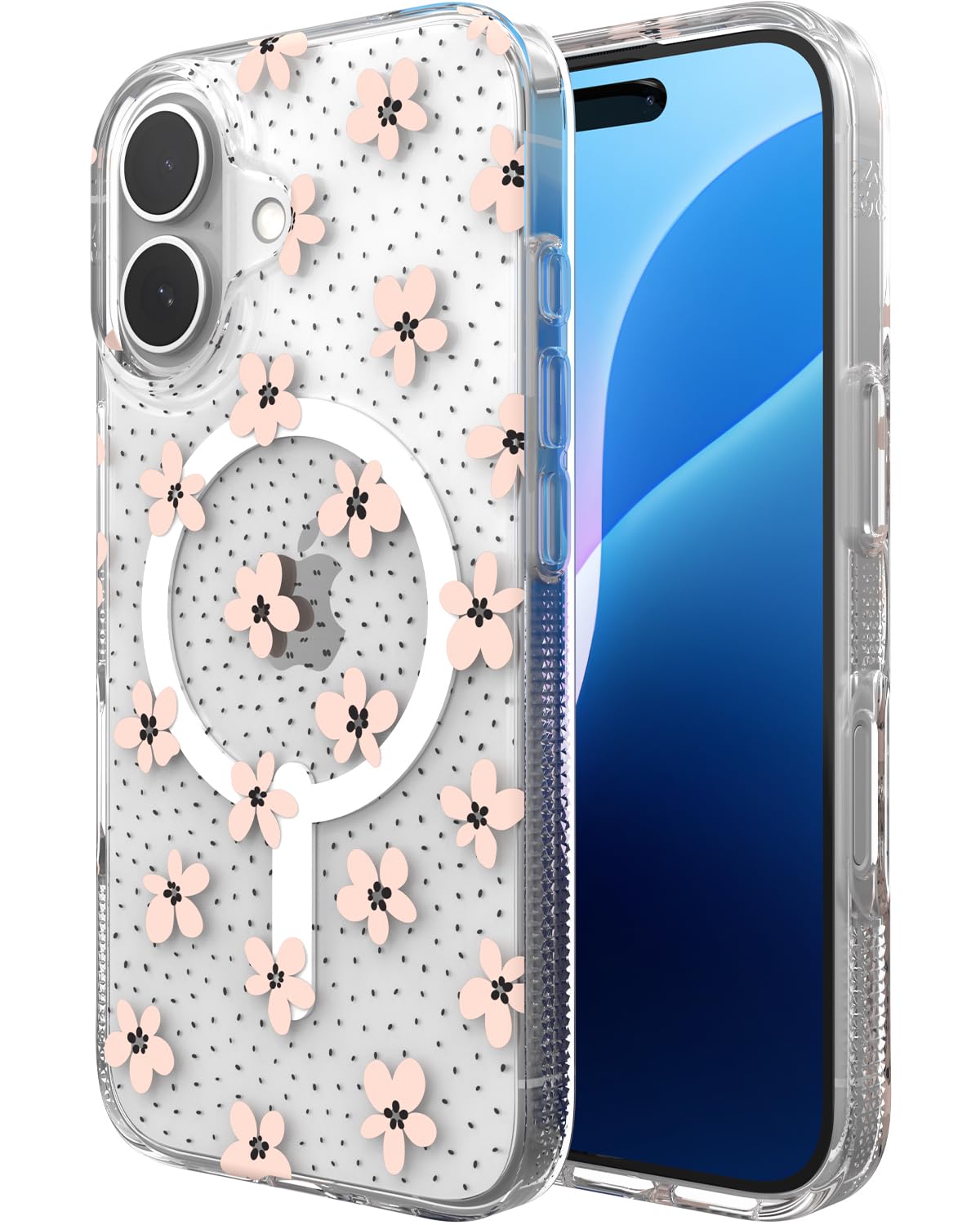 ZAGG Milan Snap Case for iPhone 16 – Floral Design on Clear Base, MagSafe Compatible, 13ft Drop Protection, Eco-Friendly Materials, Graphene Reinforced for Extra Durability, Pink Daisies