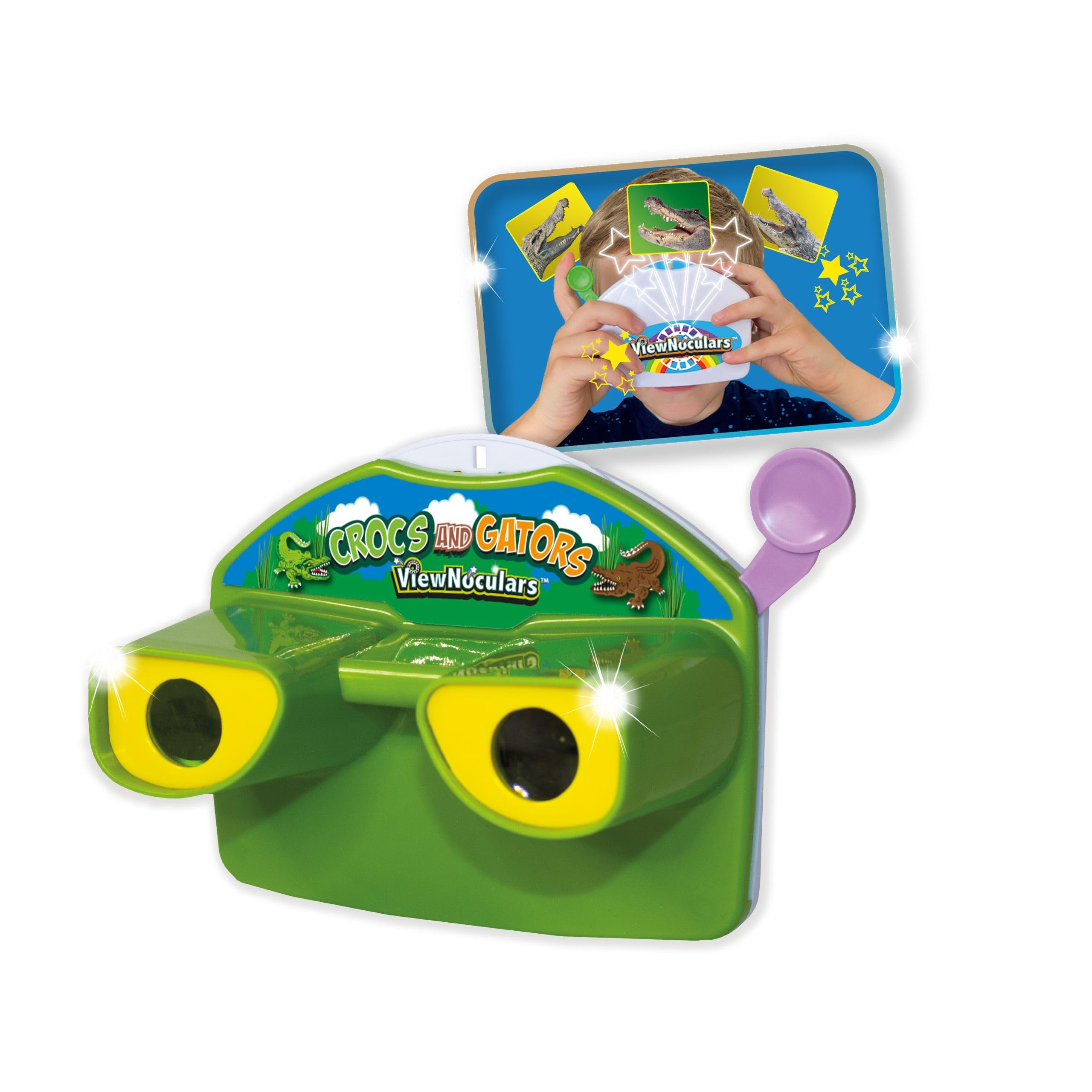 Deluxebase ViewNoculars 3D Reel Viewer Binoculars - Croc and Gator Educational Kids Toys with 8 Crocs and Gators Views, Battery-Free Retro Viewers Croc and Gator Toys for Kids of All Ages