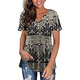 Tralilbee Women's Plus Size Long Sleeve Flowy Henley Shirt V Neck Tunic Tops