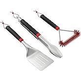 Weber&reg; 3-Piece BBQ Tool Set, Stainless Steel | Spatula, Locking Tongs &amp; 12-Inch Cold‑Clean Nylon Grill Brush with Hanging Loops - Grill Accessory Kit