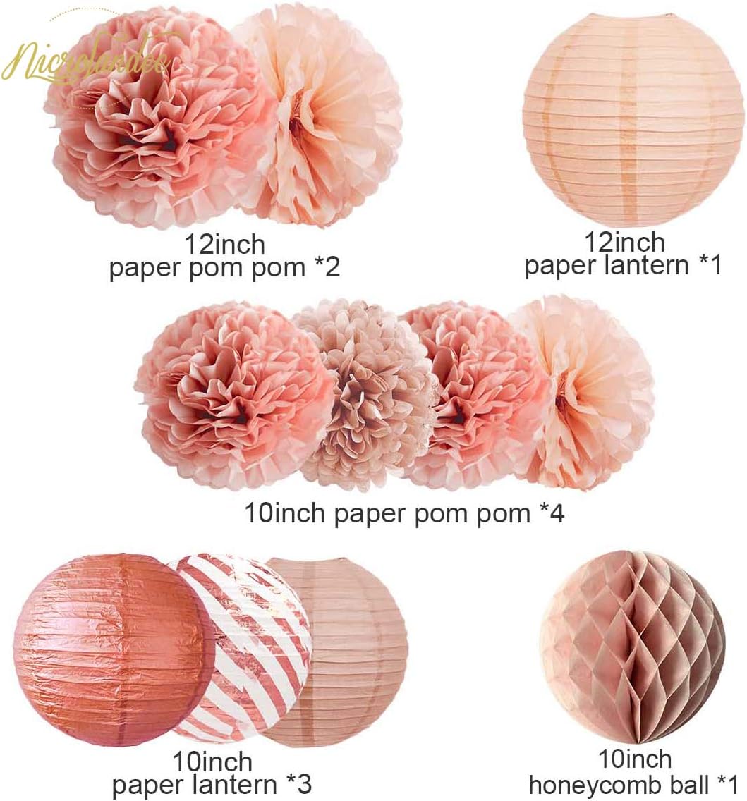 NICROLANDEE Rose Gold Party Decorations -12PCS Elegant Party Supplies Tissue Pom Poms Paper Lantern Glitter Confetti 30G for Valentine's Day Wedding Bridal Shower Baby Shower Bachelorette: Toys & Games