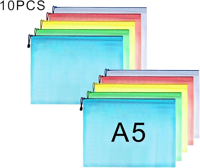 A5 Document Folder File Zipper Bags Plastic Wallets Folder (A510PCS