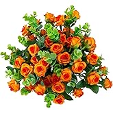 SHUOTAO Artificial Flowers Fake Silk Rose for Decoration 33 Heads Small Roses Blooming Faux Flower Bouquet with Stem for DIY Vase Home Wedding Party 3 Pack Orange