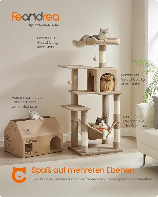 Kratzbaum, 137,7 cm hoch, mehrstöckiges Katzenhaus