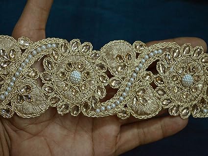 Amazon Com 2 3 Inches Costume Metallic Beaded Sari Trim Gold