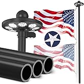 Hupsjer 11 Gauge Heavy Duty Flagpole Kit with 136 LED Solar Light, 25FT Extra Thick Flag Pole for Outside House in Ground, 120MPH Wind Tested, 3x5 Thickened USA Flag for Outdoor
