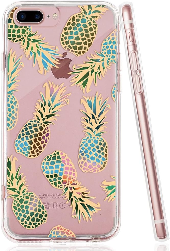 iPhone 8 Plus Case, iPhone Case 7 Plus Pineapple, IFEEL Clear Floral Design Soft TPU Bumper Protective Back Cover Case for iPhone 7 Plus/ iPhone 8 Plus, 5.5 inch