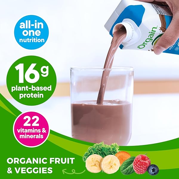 ORGAIN ORGANIC NUTRITIONAL VEGAN PROTEIN SHAKE, SMOOTH CHOCOLATE – 16G PLANT BASED PROTEIN, MEAL REPLACEMENT, 22 VITAMINS & MINERALS, FRUITS & VEGETABLES, GLUTEN FREE, NON-GMO, 11 FL OZ (PACK OF 12)