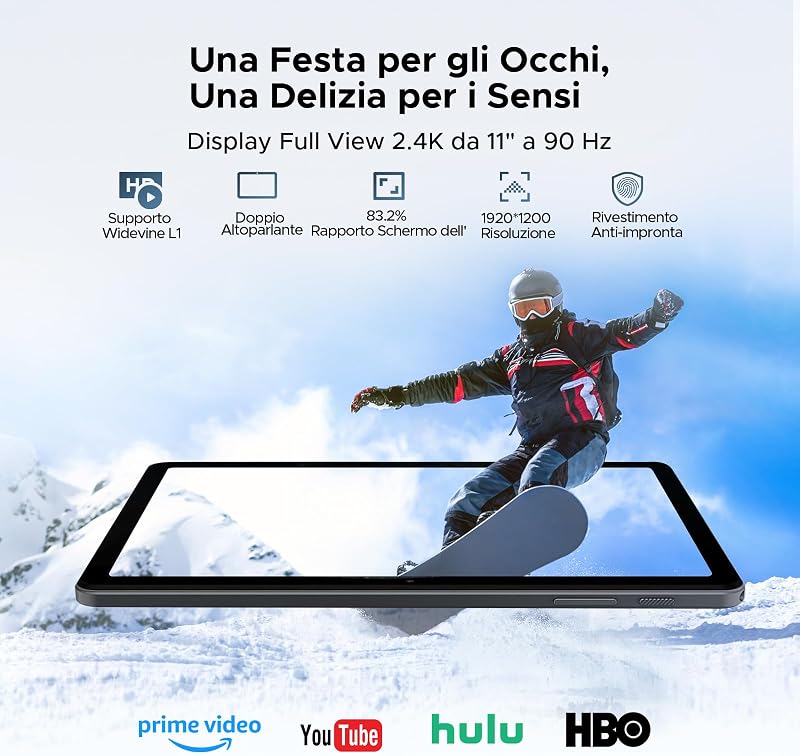 P11 Pro Tablet Android 16,2.4K 90Hz Tablet 11 Pollici con Gemini AI, 48 GB RAM + 128 GB ROM,T7250 Octa-Core, 13 MP + 5 MP, 8800mAh, Wi-Fi 5G, Cuffie, Tablet con Tastiera e Penna, Mouse, Nero