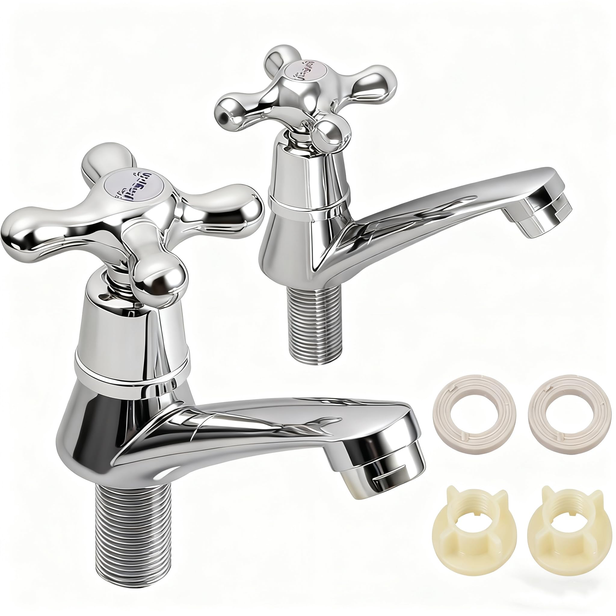 Bohaner 2 x Chrome Lever Basin Taps Basin Mixer Taps Bathroom Sink Taps Pair Chrome Brass Basin Tap Pair Hot and Cold Water Bathroom Sink Tap for Bathroom Kitchen