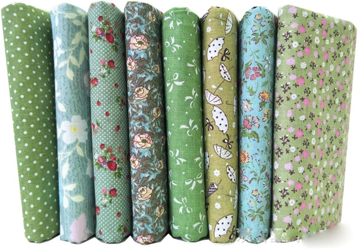 Egurs 8pcs Green 100% Cotton Fabric No Repeat Design Quilting Patchwork Fabrics For Sewing Tilda Doll Cloth Textile 50 * 50