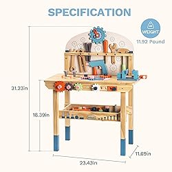 ROBUD Large Wooden Play Tool Workbench Set for Kids
