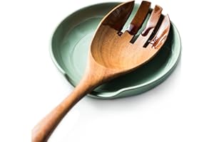 LYEOBOH Spoon Rest for Stove Top, Spoon Holder Large Ceramic Spoon Rest for Kitchen Counter, 5 Inches Cooking Spoon Rest for Spoon, Ladle, Spatula, Modern Farmhouse Kitchen Decor, 1 PC, Green