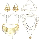Quelay 5 Pcs African Vintage Jewelry and Gold Full Body Chain Set for Women Boho Prom Accessories Role Play Costume