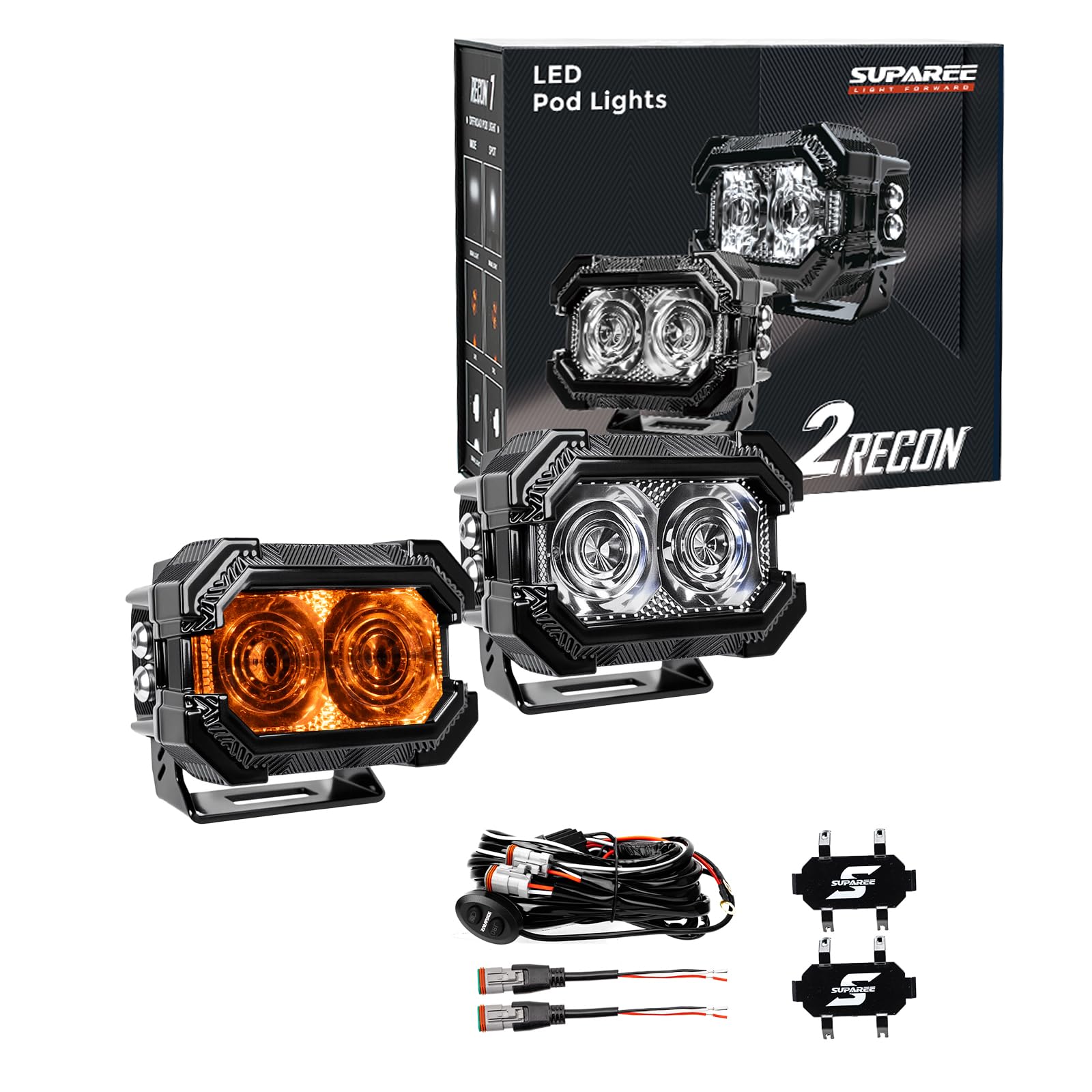 Photo 1 of SUPAREE Recon 2 3-Inch LED Pod Lights with Black Covers,80W 7956LM Spot Beam&Amber DRL Combo Ditch Light,137°Wide Range IP68/IP69K Waterproof Cube LED Offroad Light for Offroad Truck ATV UTV Car Boat