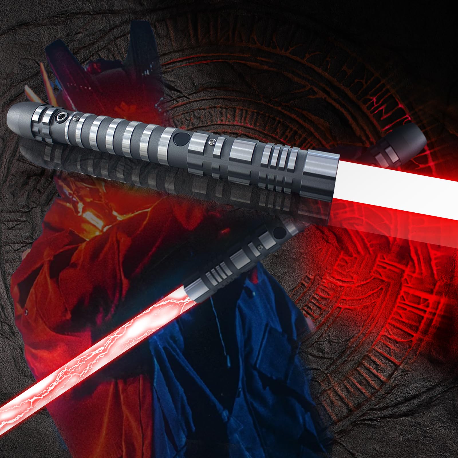 YDD GENIUS Duel Lightsaber,RGB 16 Colors 4 Sound Fonts Light Saber,Smooth Swing & Fight Sound Effects, Xmax Gift, Cosplay Toys for Adults (99cm)