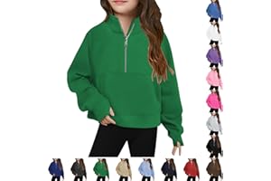 Itsame Half Zip Crop Sweatshirt For Girls Long Sleeve Pullover Tops Kids Lightweight Fleece Winter Clothes 5-13 Years