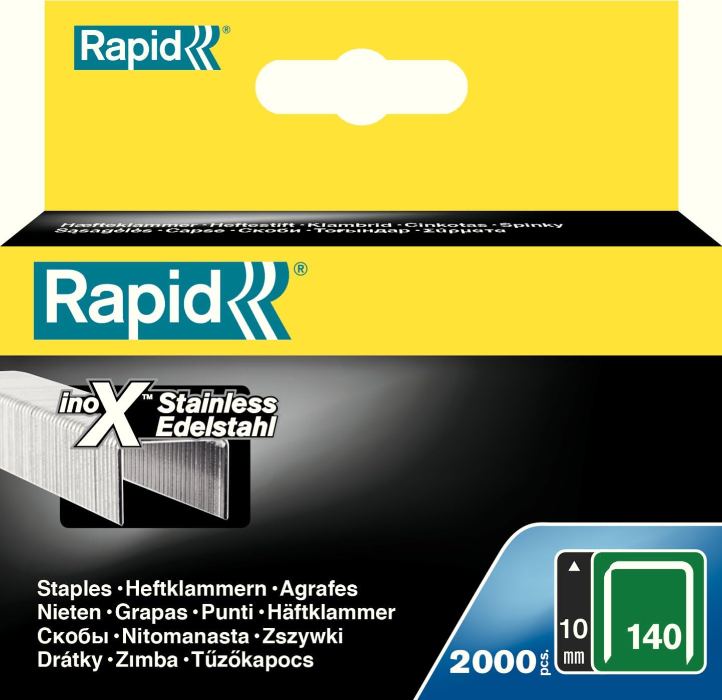 Rapid Stainless Steel Staples for Insulation Thin Plastics, Cardboard and Carpets Flatwire No. 140, Leg Length 10mm