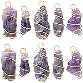 BEAMARKER 20Pcs Natural Amethyst Pendant Bulk Irregular Amethyst Charms 18K Gold Plated Copper Wire Wrapped Pendants Natural Stone Crystal Gemstone Charm for Jewelry Making Necklace Earring