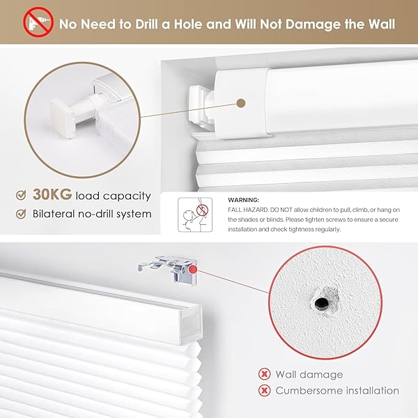 LAZBLINDS NO TOOLS NO DRILL CORDLESS CELLULAR SHADES, BLACKOUT LIGHT BLOCKING HONEYCOMB SHADES FOR HOME, THERMAL INSULATION BLINDS FOR WINDOWS, 36″ W X 48″ H, WHITE