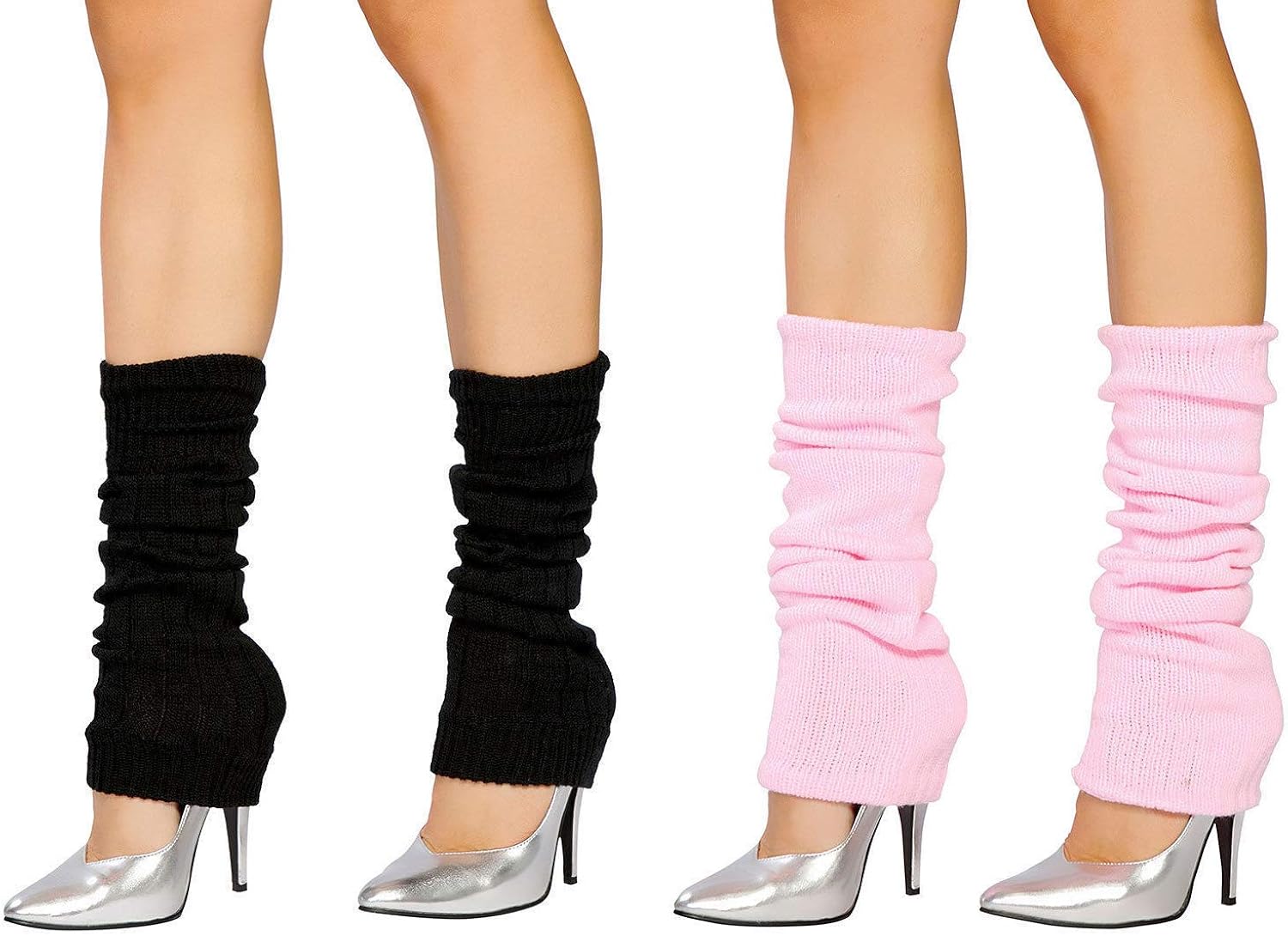 SUNTRADE 2 Pair Leg Warmers, Women Girls Boots Cuff Warmer Ribbed Stretch Knee Leg Socks (Black+Pink) at  Women’s Clothing store