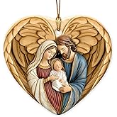 Nativity Christmas Ornaments 2025 - Heart-Shaped Ceramic Ornament, Mary and Joseph Holding Baby Jesus for Christian Women, Men, Religious Catholic Xmas Tree Decorations