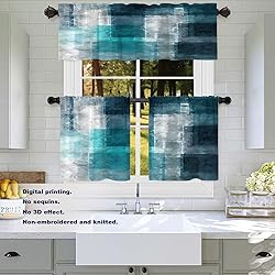Batmerry Teal Soft Velvet Tier Curtains,Modern Art