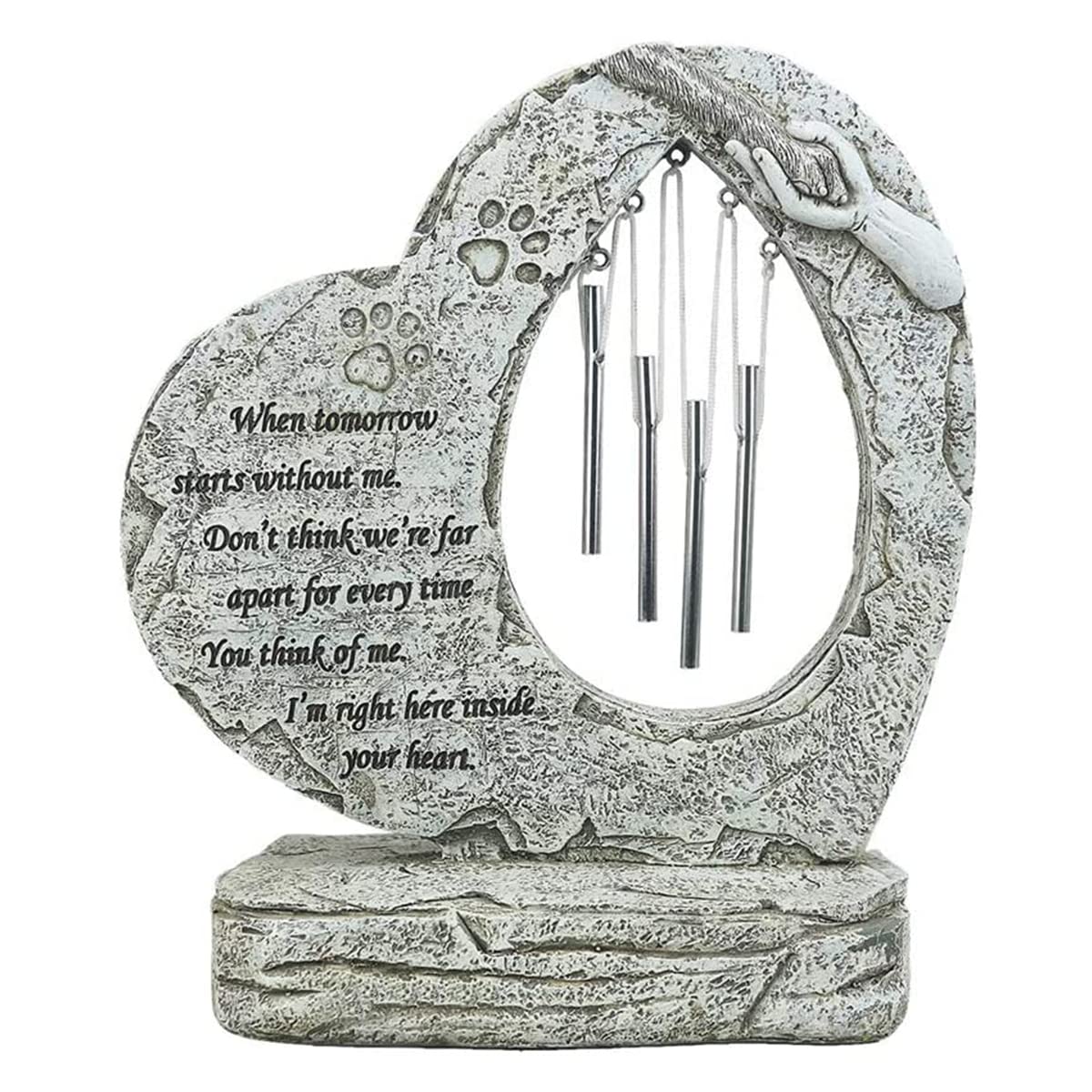 Vencede Pet Memorial Gifts, Pet Grave Markers for Dogs or Cats, Heart Shaped Pet Memorial Stone with Wind Chime Decor, for Lawn, Porch, Garden Ornaments Outdoor