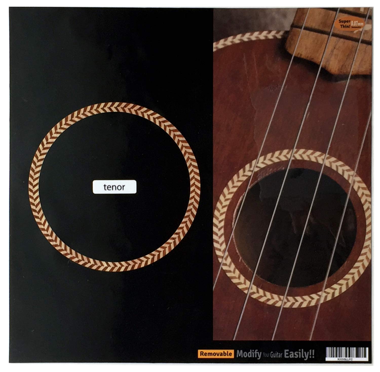 Inlay Sticker for Tenor Ukuleles - Soundhole Rosette/Purfling - Herringbone,UKR-280H-T