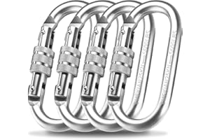 EMEKIAN Oval Indoor Outdoor Climbing Carabiner, Screw Locking Heavy Duty Safety Caribeener Clips, 25 KN (5600 LBS) for Hammock, Rope, Hiking, Camping