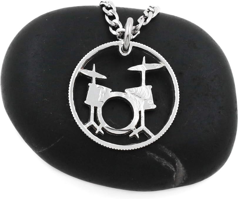 NameCoins Drum Set Necklace, Rockers Jewelry, Drummer Gift