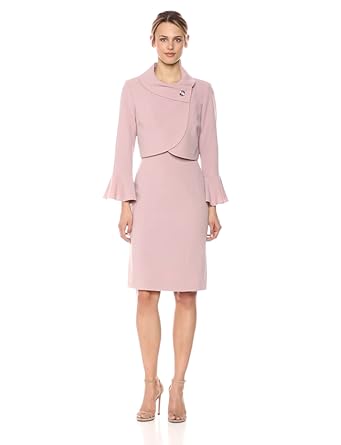 Tahari button trim envelope collar crepe dress for women