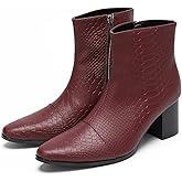 Santimon Mens Boots Casual Patent Leather Chelsea Dress Boots Zipper on Side Mid Calf Boots for Men