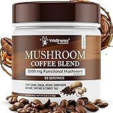 Mushroom Coffee, 90 Servings Organic Mushrooms Instant Coffea, Great Tasting Colombian Keto Coffee, 7 Superfood Mishrooms Lions Mane, Chaga, Reishi, Cordyceps, Maitake, Shiitake, and Turkey Tail